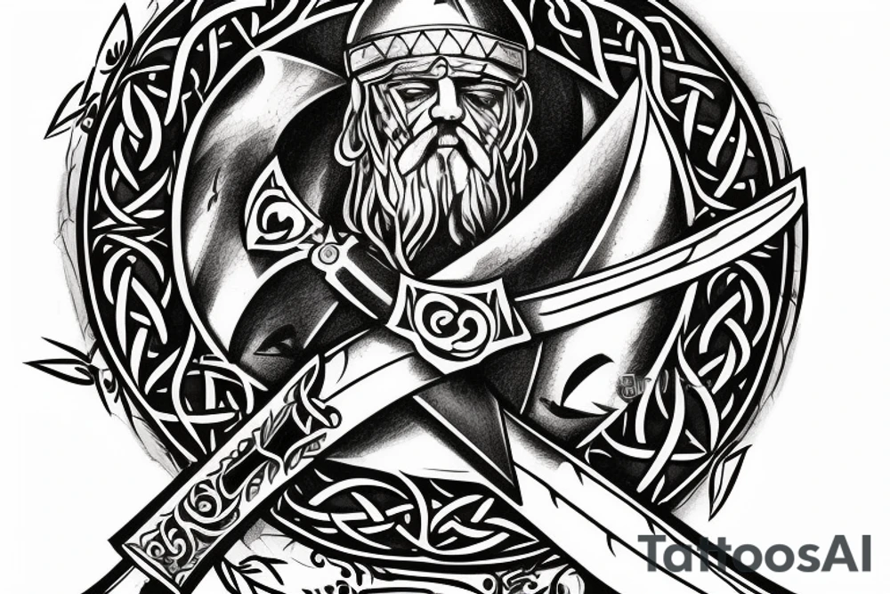 Viking 
Sword with a Bible verse down one side of the blade and another verse down the other side of the blade down my right shoulder tattoo idea