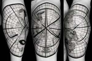 World Map with compass lines, Fine Line Tattoo tattoo idea