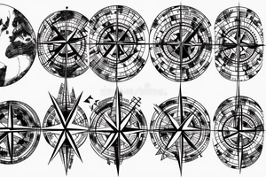 World Map with compass lines, Fine Line Tattoo tattoo idea