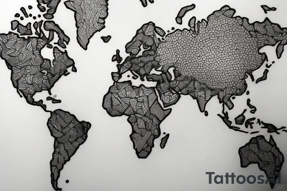 World Map with compass lines, Fine Line Tattoo tattoo idea