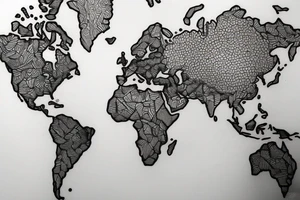 World Map with compass lines, Fine Line Tattoo tattoo idea
