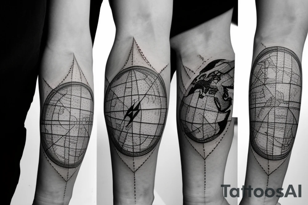 World Map with compass lines, Fine Line Tattoo tattoo idea World Map with compass lines, Fine Line Tattoo tattoo idea