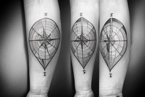 World Map with compass lines, Fine Line Tattoo tattoo idea