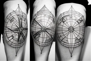 World Map with compass lines, Fine Line Tattoo tattoo idea