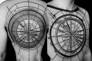 World Map with compass lines, Fine Line Tattoo tattoo idea