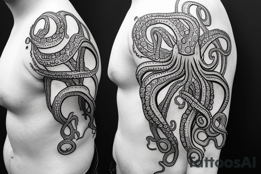 Octopus to lay over and wrap shoulder and upper arm tattoo idea