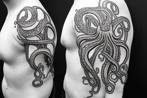 Octopus to lay over and wrap shoulder and upper arm tattoo idea