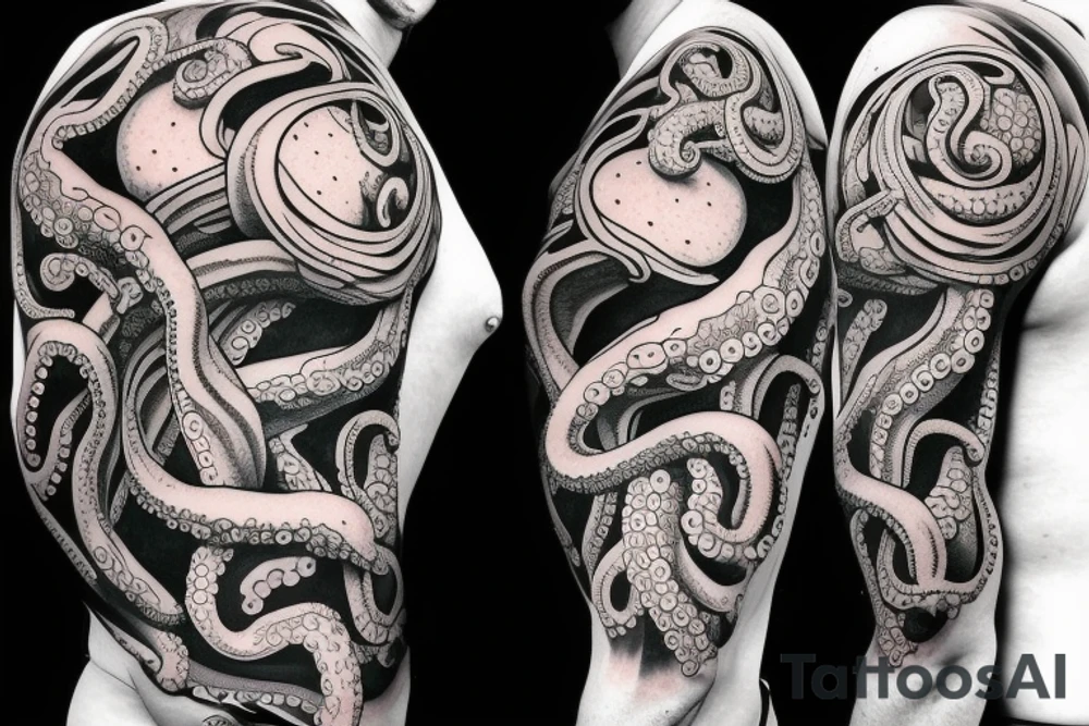 Octopus to lay over and wrap shoulder and upper arm tattoo idea