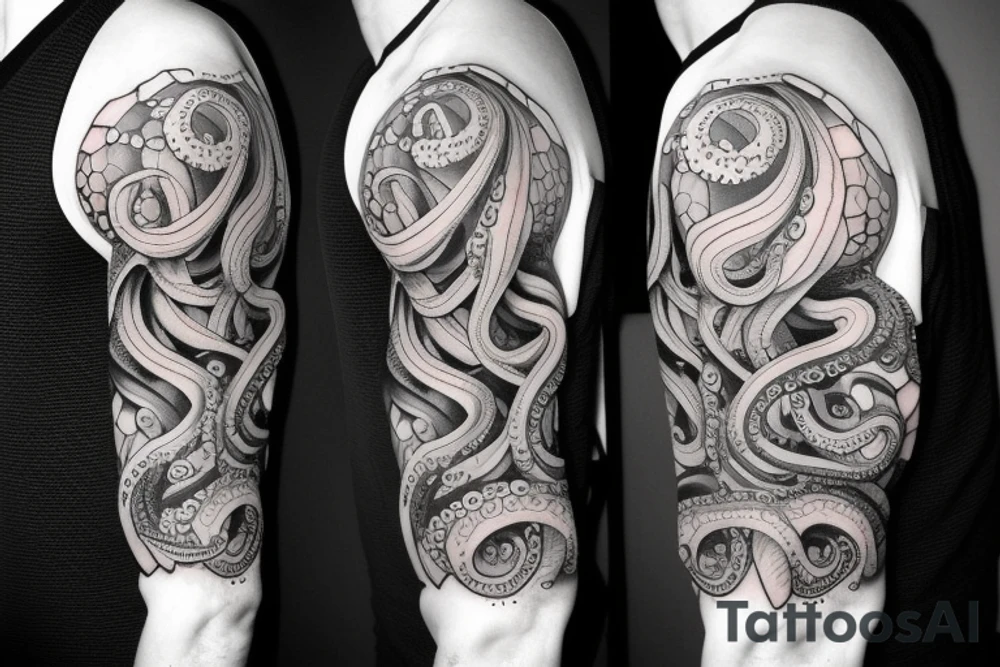 Octopus to lay over and wrap shoulder and upper arm tattoo idea