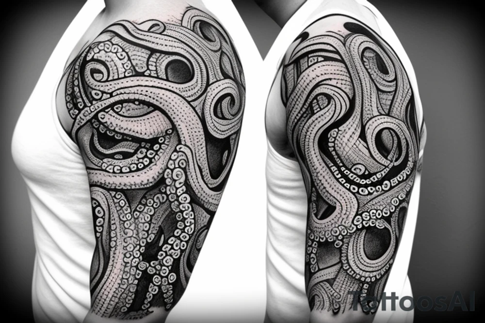 Octopus in Simi brush art style to wrap shoulder and upper arm tattoo idea
