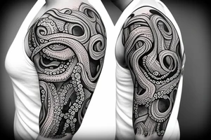 Octopus in Simi brush art style to wrap shoulder and upper arm tattoo idea
