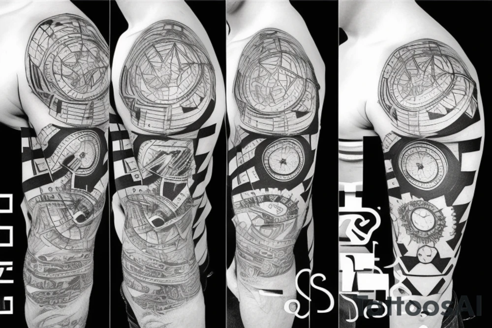 sad lonely industrial shoulder patterned tattoo idea