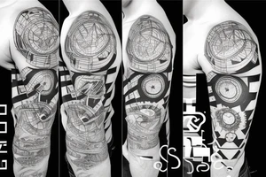 sad lonely industrial shoulder patterned tattoo idea