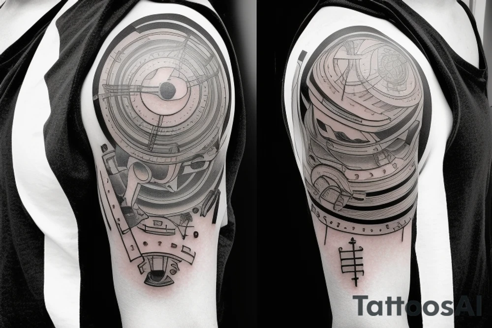sad lonely industrial shoulder patterned tattoo idea
