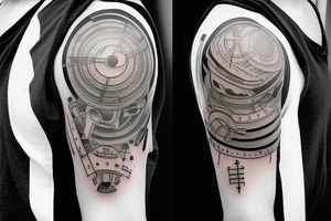 sad lonely industrial shoulder patterned tattoo idea