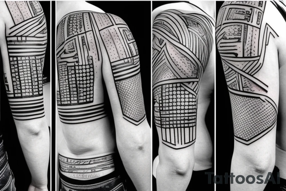 sad lonely industrial shoulder patterned tattoo idea