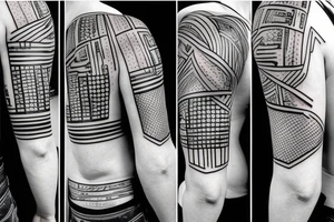 sad lonely industrial shoulder patterned tattoo idea