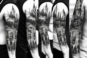 shoulder low-poly sad post-apocalyptic landscape tattoo idea