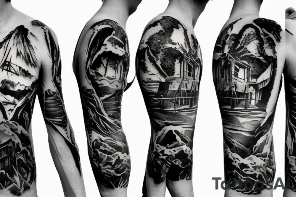 shoulder low-poly sad post-apocalyptic landscape tattoo idea