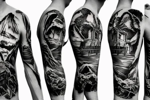 shoulder low-poly sad post-apocalyptic landscape tattoo idea