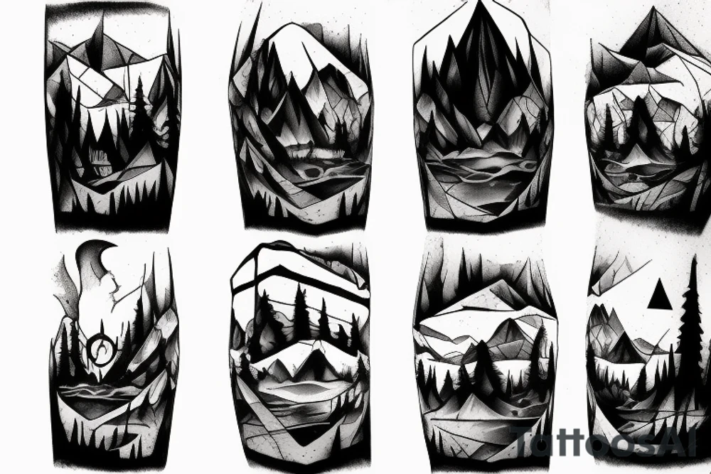 low-poly sad post-apocalyptic landscape tattoo idea