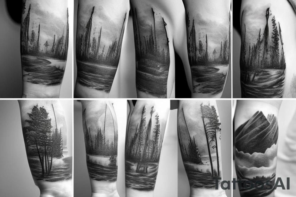 low-poly sad post-apocalyptic landscape tattoo idea