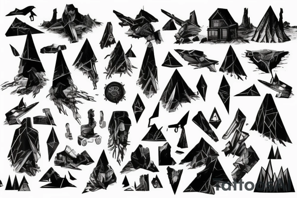 low-poly sad post-apocalyptic landscape tattoo idea