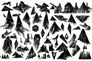 low-poly sad post-apocalyptic landscape tattoo idea