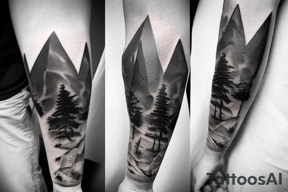 low-poly sad post-apocalyptic landscape tattoo idea