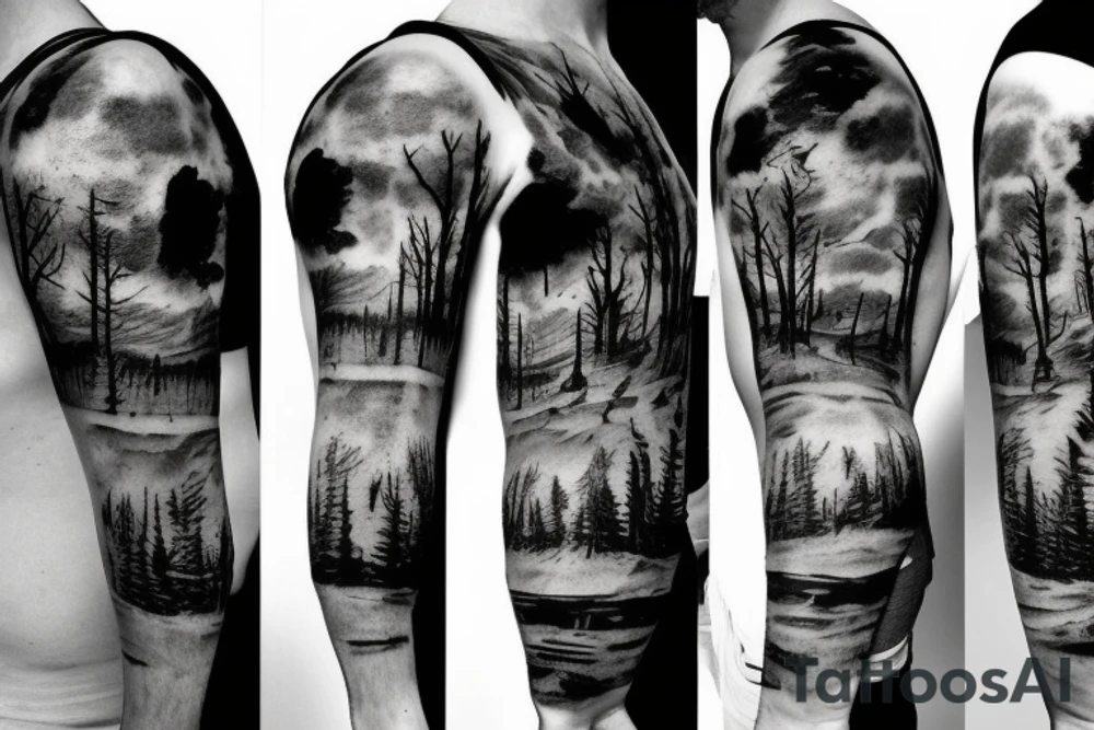 low-poly sad post-apocalyptic landscape tattoo idea