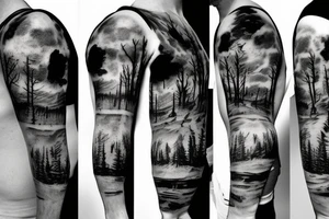 low-poly sad post-apocalyptic landscape tattoo idea