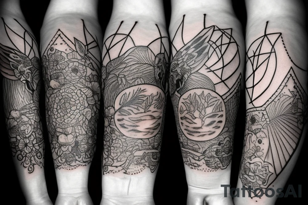 Half sleeve tattoo on forearm: an lantern with candle inside, clouds, thorns and bones tattoo idea