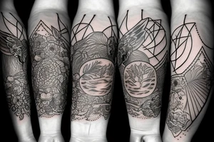 Half sleeve tattoo on forearm: an lantern with candle inside, clouds, thorns and bones tattoo idea