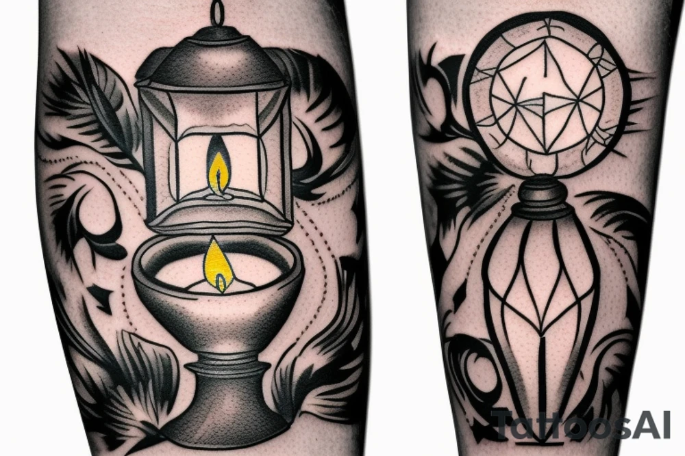 Half sleeve tattoo on forearm: an lantern with candle inside tattoo idea Half sleeve tattoo on forearm: an lantern with candle inside tattoo idea