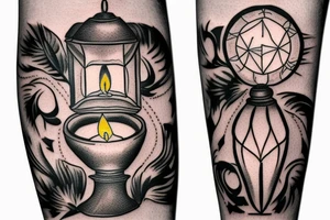 Half sleeve tattoo on forearm: an lantern with candle inside tattoo idea