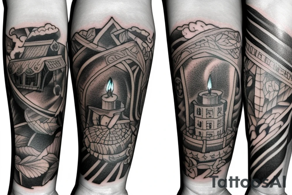 Half sleeve tattoo on forearm: an lantern with candle inside tattoo idea Half sleeve tattoo on forearm: an lantern with candle inside tattoo idea