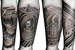 Half sleeve tattoo on forearm: an lantern with candle inside tattoo idea