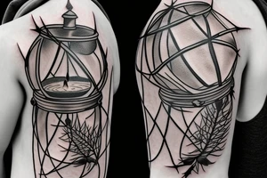 An lantern with candle inside, flying bat, thorns as filler tattoo idea
