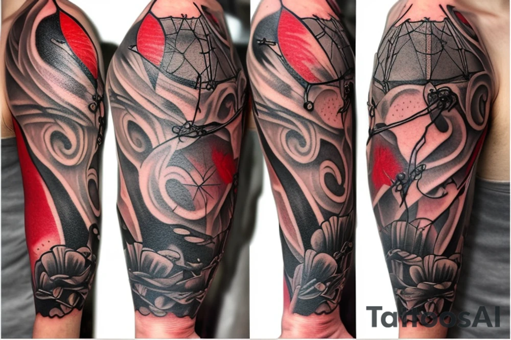 Sleeve: An lantern with candle inside, flying bat, thorns as filler tattoo idea