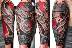 Sleeve: An lantern with candle inside, flying bat, thorns as filler tattoo idea