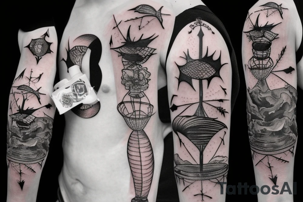 Sleeve: An lantern with candle inside, flying bat, thorns as filler tattoo idea