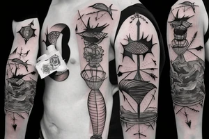 Sleeve: An lantern with candle inside, flying bat, thorns as filler tattoo idea