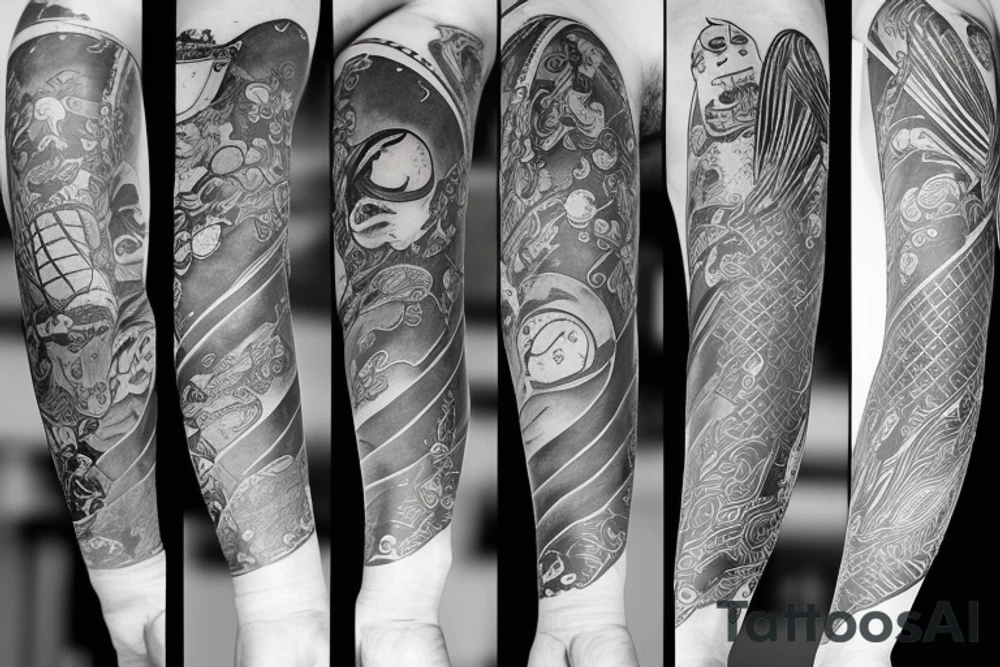 Forearm sleeve: An lantern with candle inside, flying bat, tattoo idea