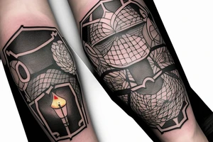 Forearm sleeve: An lantern with candle inside, flying bat, tattoo idea