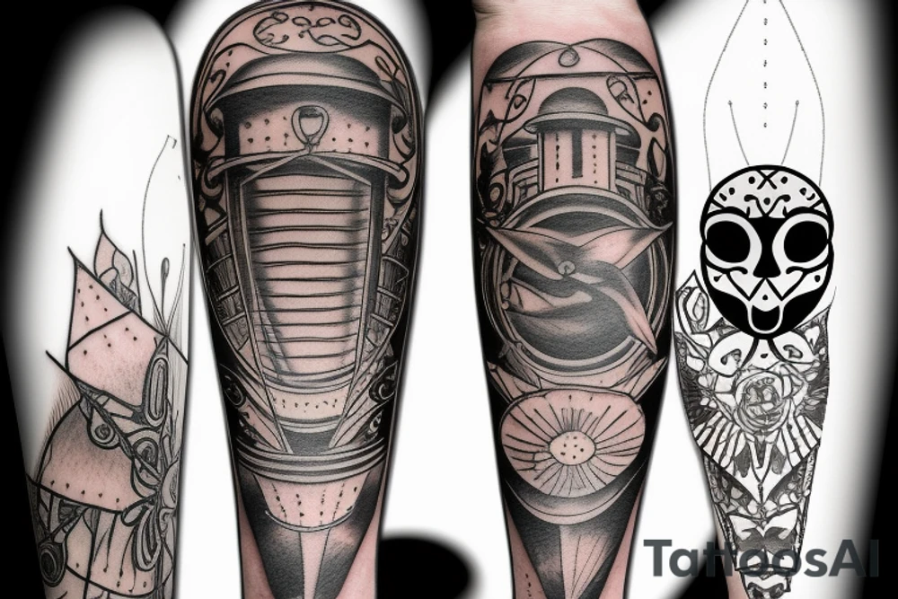 Forearm sleeve: An lantern with candle inside, flying bat, tattoo idea