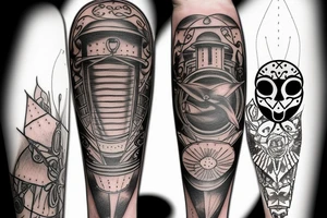 Forearm sleeve: An lantern with candle inside, flying bat, tattoo idea