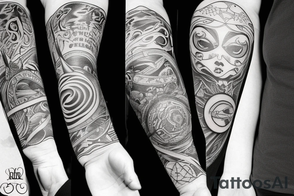Forearm sleeve: An lantern with candle inside, flying bat, tattoo idea