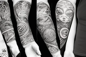 Forearm sleeve: An lantern with candle inside, flying bat, tattoo idea