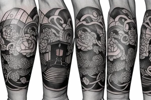 Forearm sleeve: An lantern with candle inside, flying bat, tattoo idea