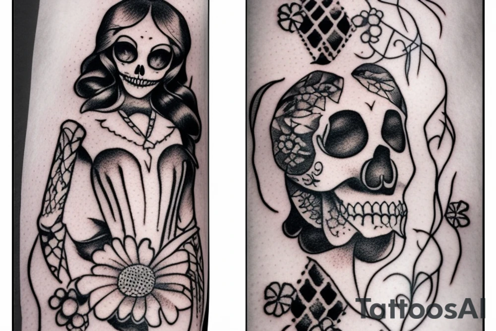 Skeleton pierrot full body 7x13 cm tattoo idea